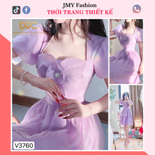 V3760 Váy đầm tím cổ tim xoè nữ tính váy xoè tím 2 tầng tiểu thư