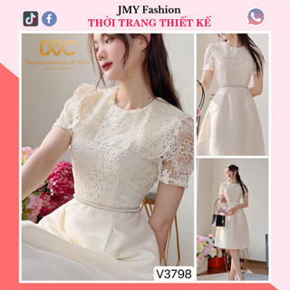V3798 Váy kem tafta phối ren dáng A nữ tính [Dolce Viva Colection (DVC)] váy đầm dáng A công sở đính đá eo