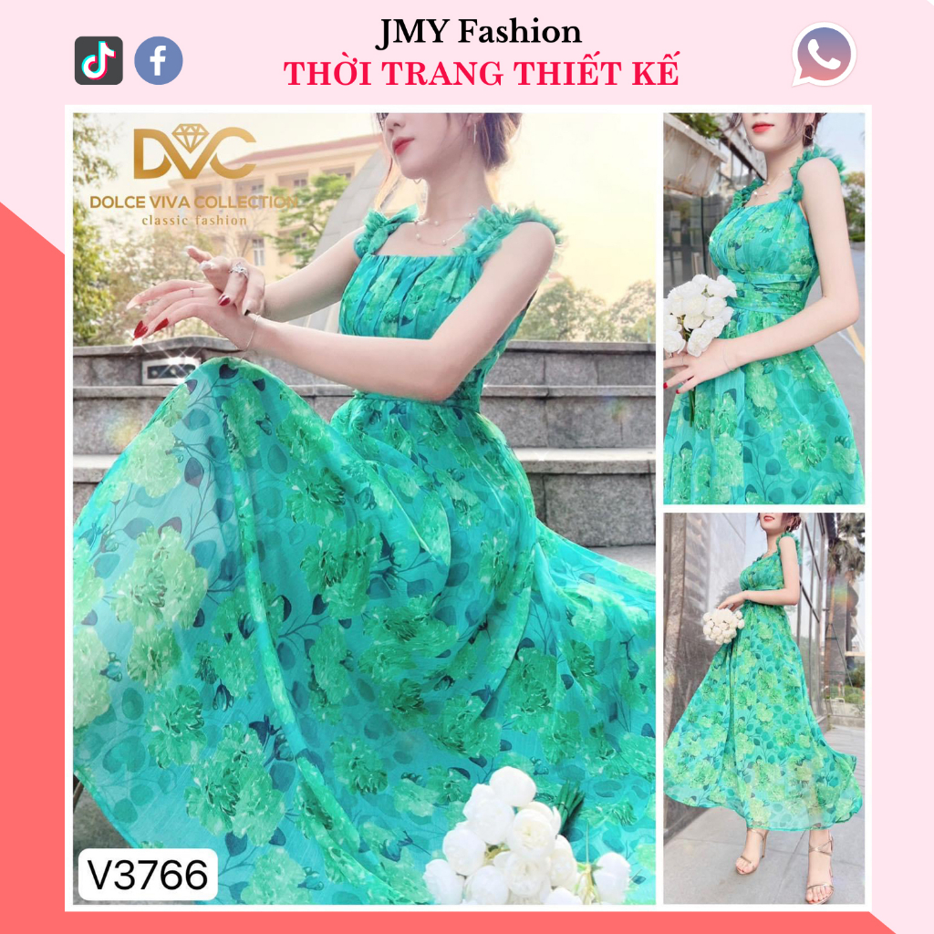 váy voan hoa maxi đi biển tươi sáng