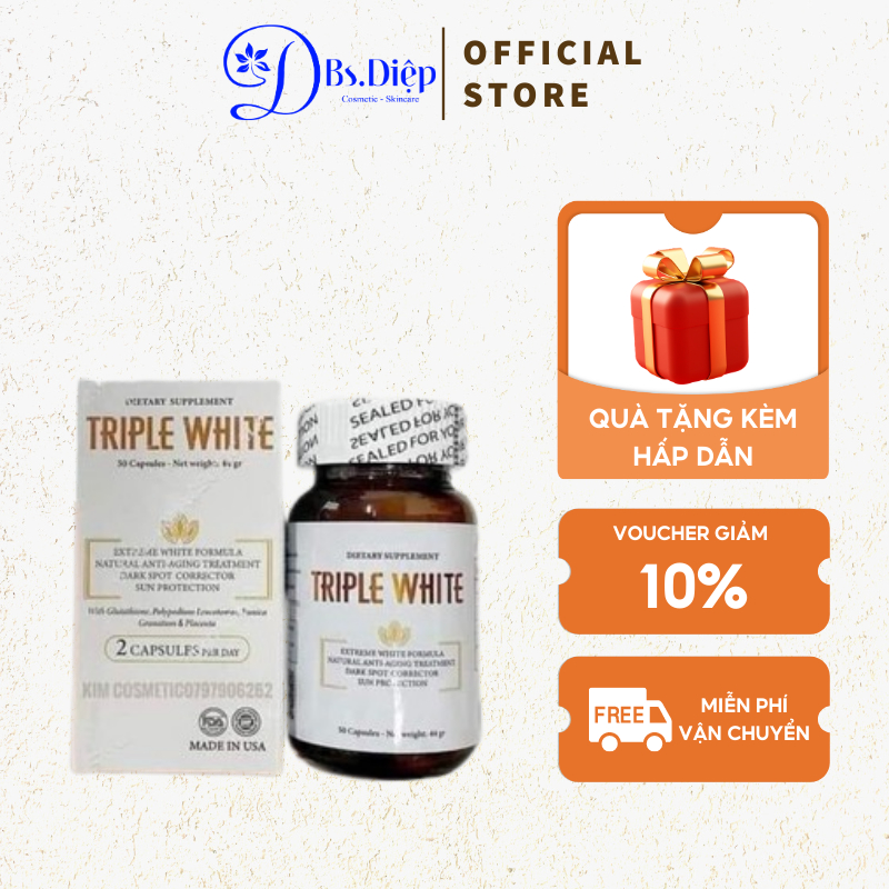 Viên uống Triple White chống nắng trắng da Glutathione 1200 mg (Hàng Mỹ)