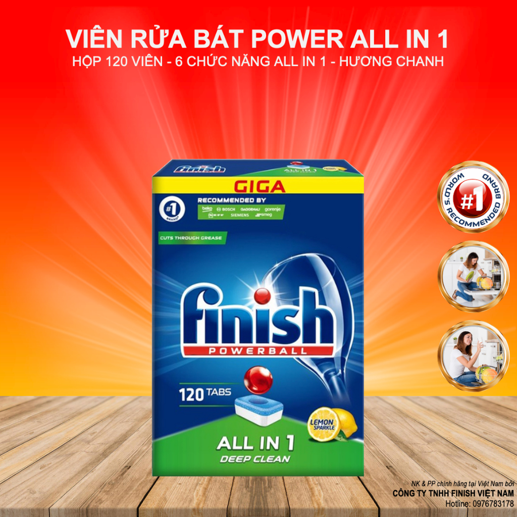 Viên Rửa Chén Bát Hương Chanh Finish All In 1 Rửa Cực Sạch Nhập Khẩu Châu Âu Chính Hãng 120 Viên/hộp