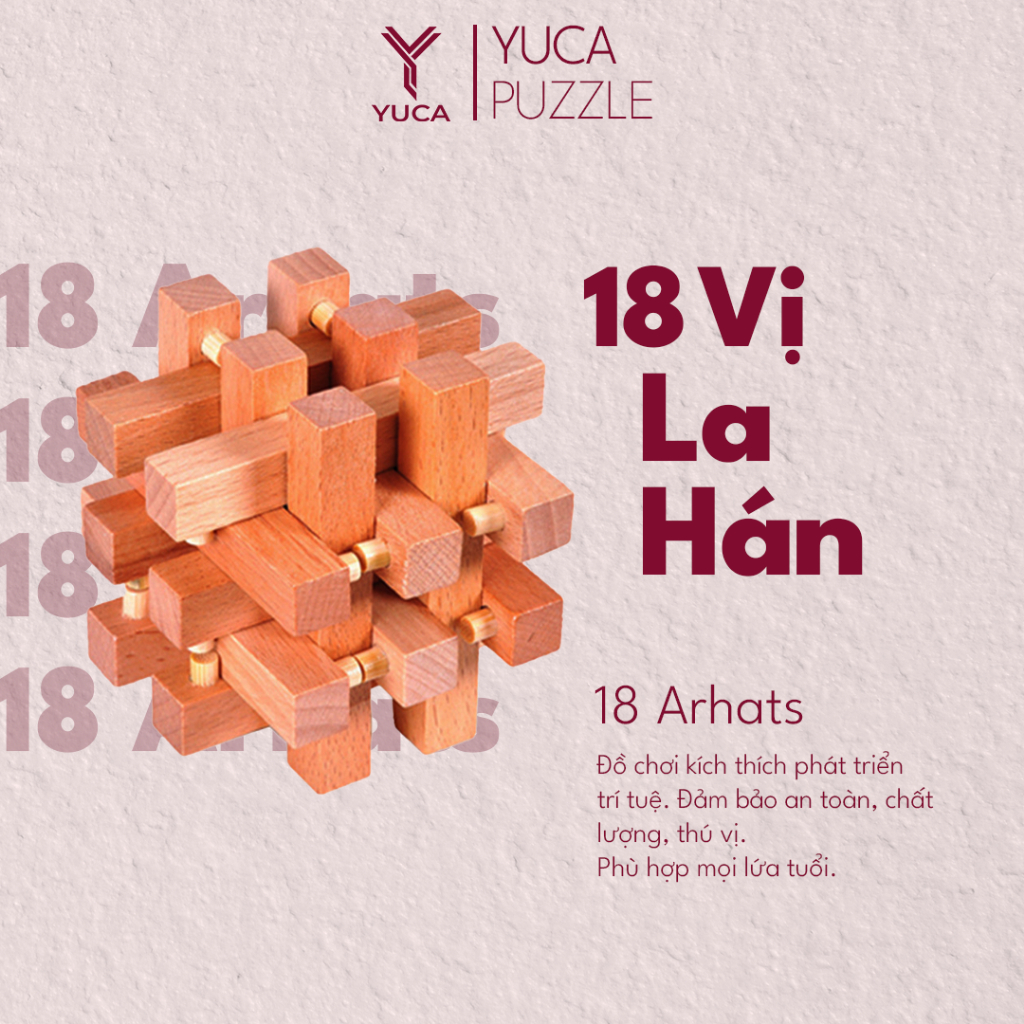 Đồ chơi khóa gỗ 18 Arhats, Yuca Puzzle - 18 vị La Hán