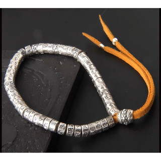 Lắc tay khắc Lục Tự Đại Minh Chú Om Mani Padme Hum handmade Bạc thái S925