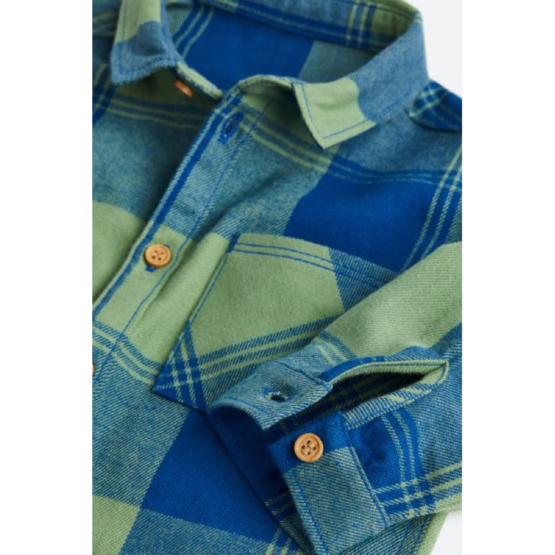 Áo sơ mi xanh dài tay kẻ vuông cho bé trai săn sale US sz 9-12m, 12-18m