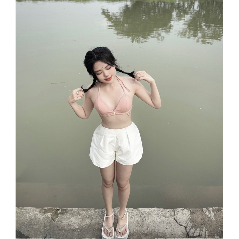 Áo bra Erica linen  buộc dây cổ nhiều màu - Hàng handmade - Mimi house