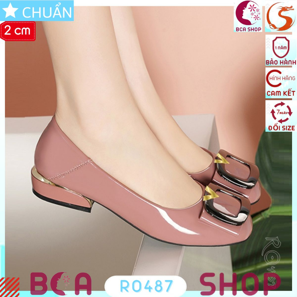 Giày cao gót nữ màu hồng 2p RO487 ROSATA tại BCASHOP kiểu dáng búp bê, mũi vuông gắn nơ kim loại vuông lạ mắt