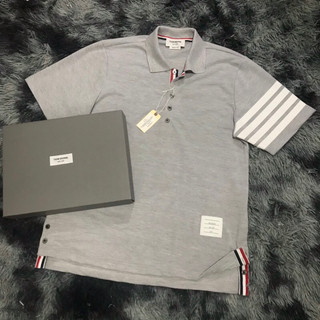 Áo thun polo thom brown xám viền 4 sọc tay cao cấp