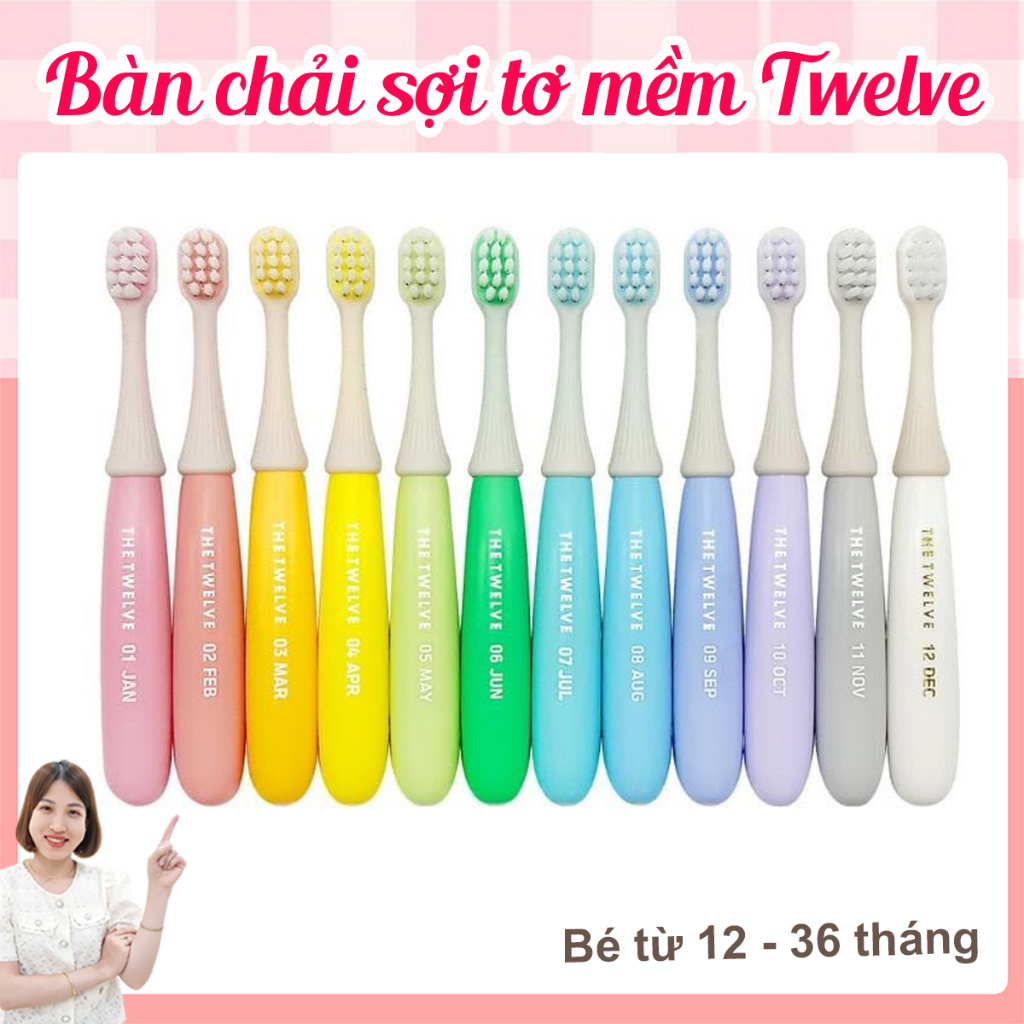 Bàn chải đánh răng mềm mại nhiều màu sắc The Twelve Korea cho trẻ em từ 12 tháng