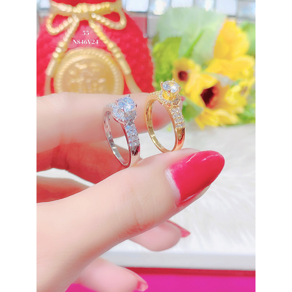 Nhẫn nữ mạ vàng 18k , xi kim đính đá CZ - Trang Sức N813