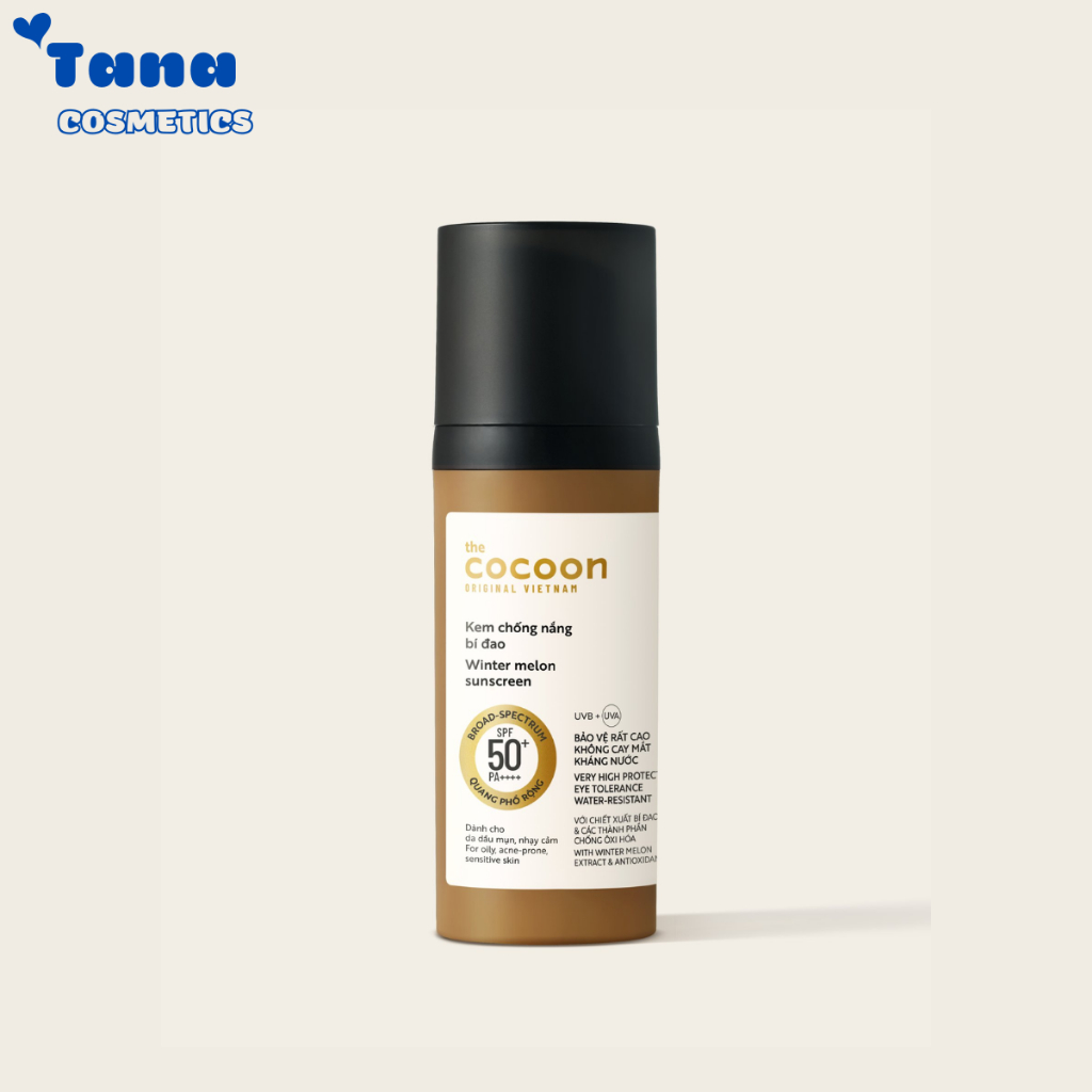 Kem chống nắng bí đao quang phổ rộng, bảo vệ rất cao SPF 50 +, PA ++++ Cocoon 50ml thuần chay