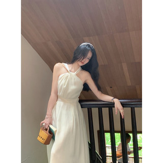 Đầm tơ midi cổ yếm xoắn