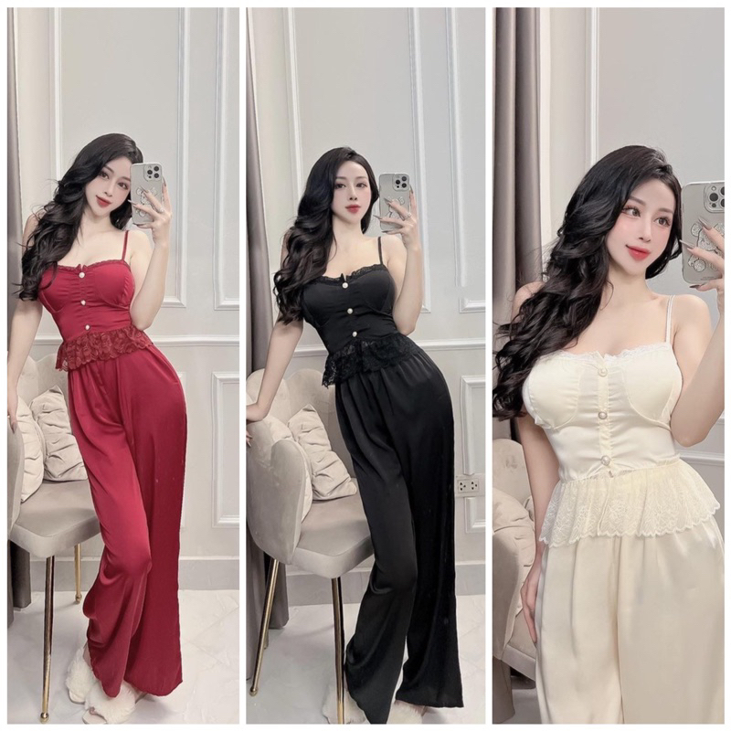 Đồ bộ nữ, đồ ngủ lụa cao cấp mềm mịn, áo cúp ngực có mút