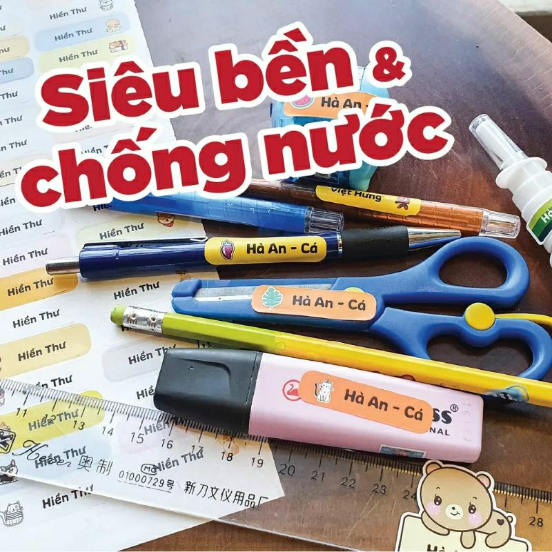Combo 150 sticker Tên bé 1x3cm chống nước