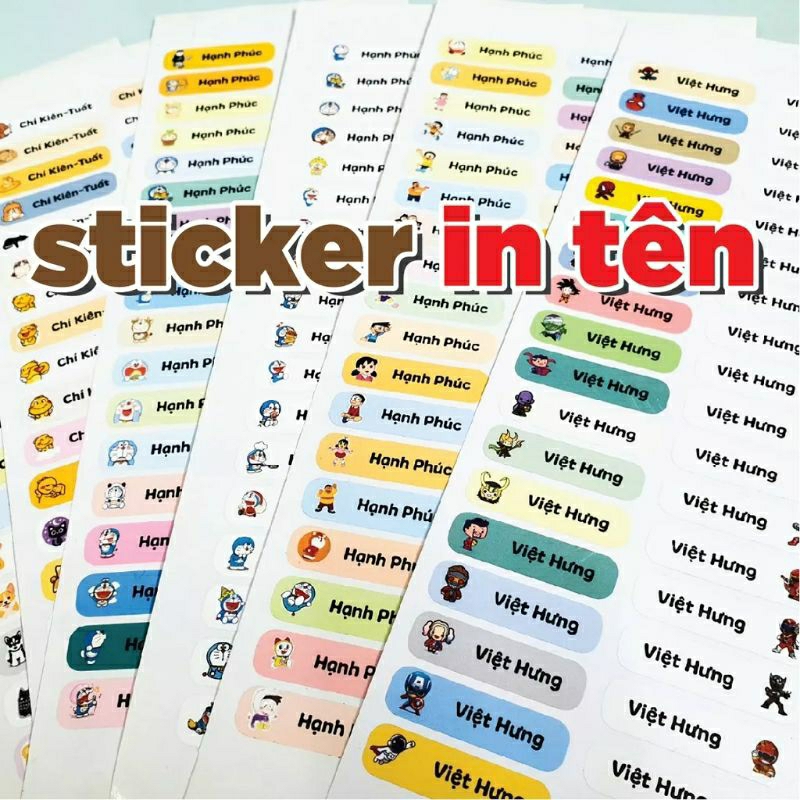 Combo 150 sticker Tên bé 1x3cm chống nước