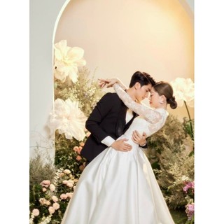 ĐẦM NÀNG DÂU PHỐI REN THÊU TAY DÀI
