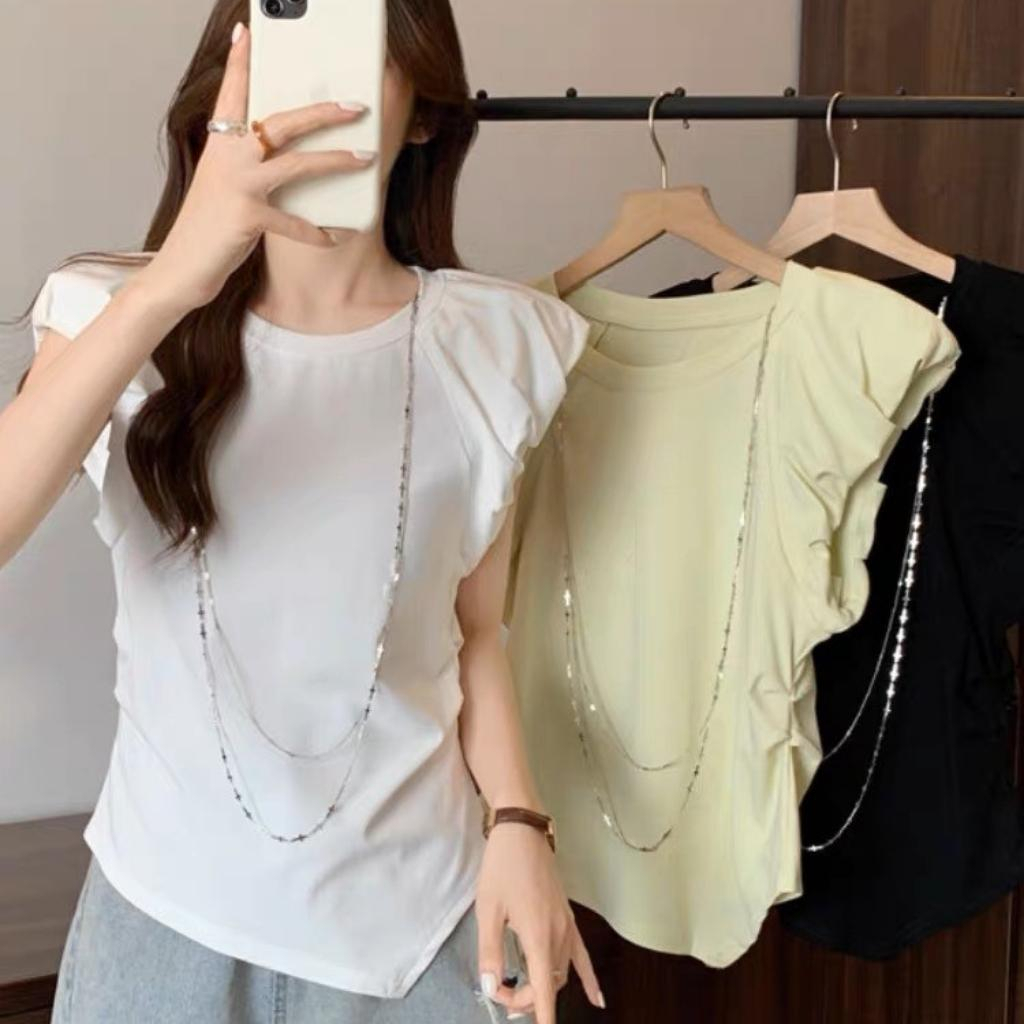 Áo thun LAM tay hến hàng quảng châu, áo nữ cổ tròn phong cách năng động cho nữ mùa hè 2023