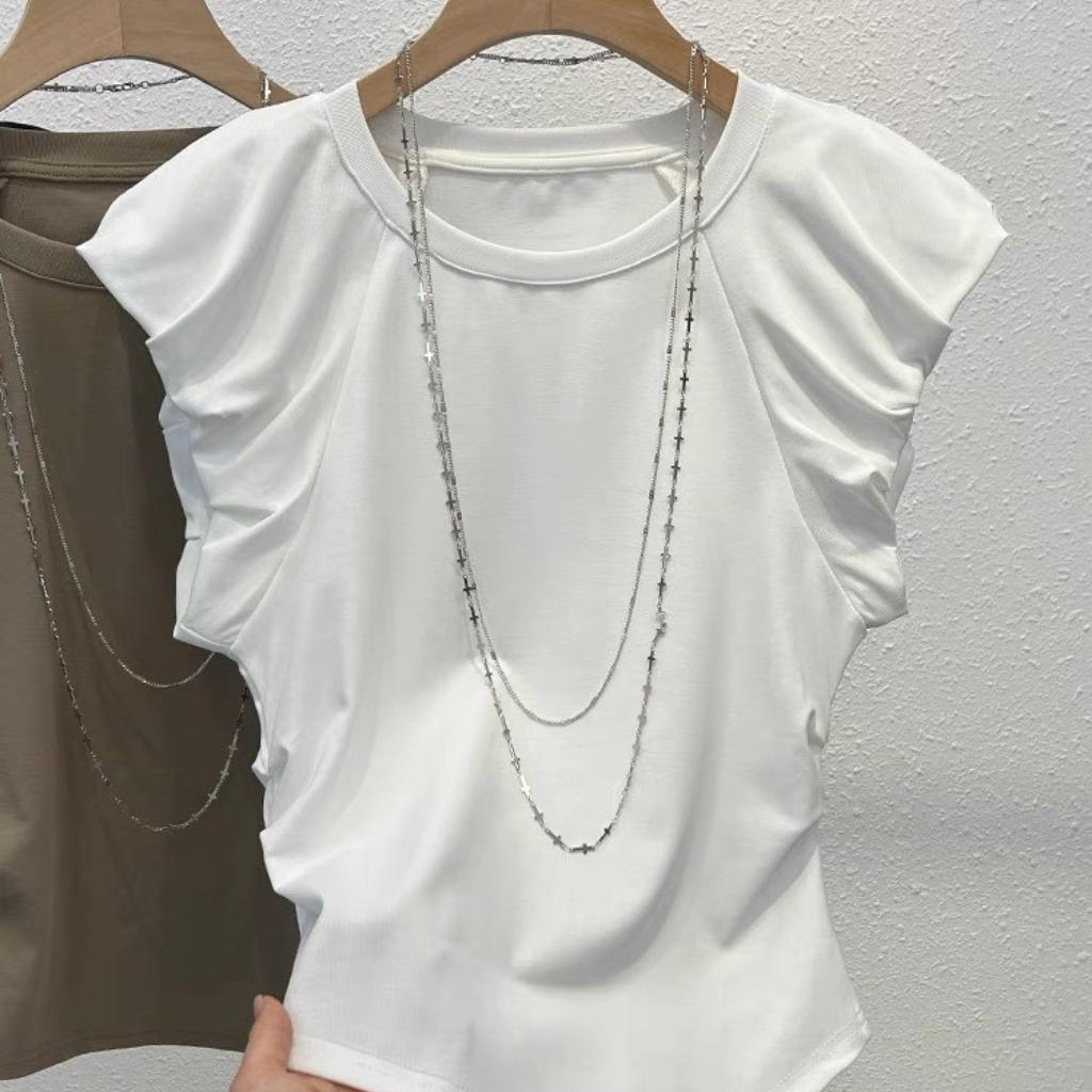 Áo thun LAM tay hến hàng quảng châu, áo nữ cổ tròn phong cách năng động cho nữ mùa hè 2023