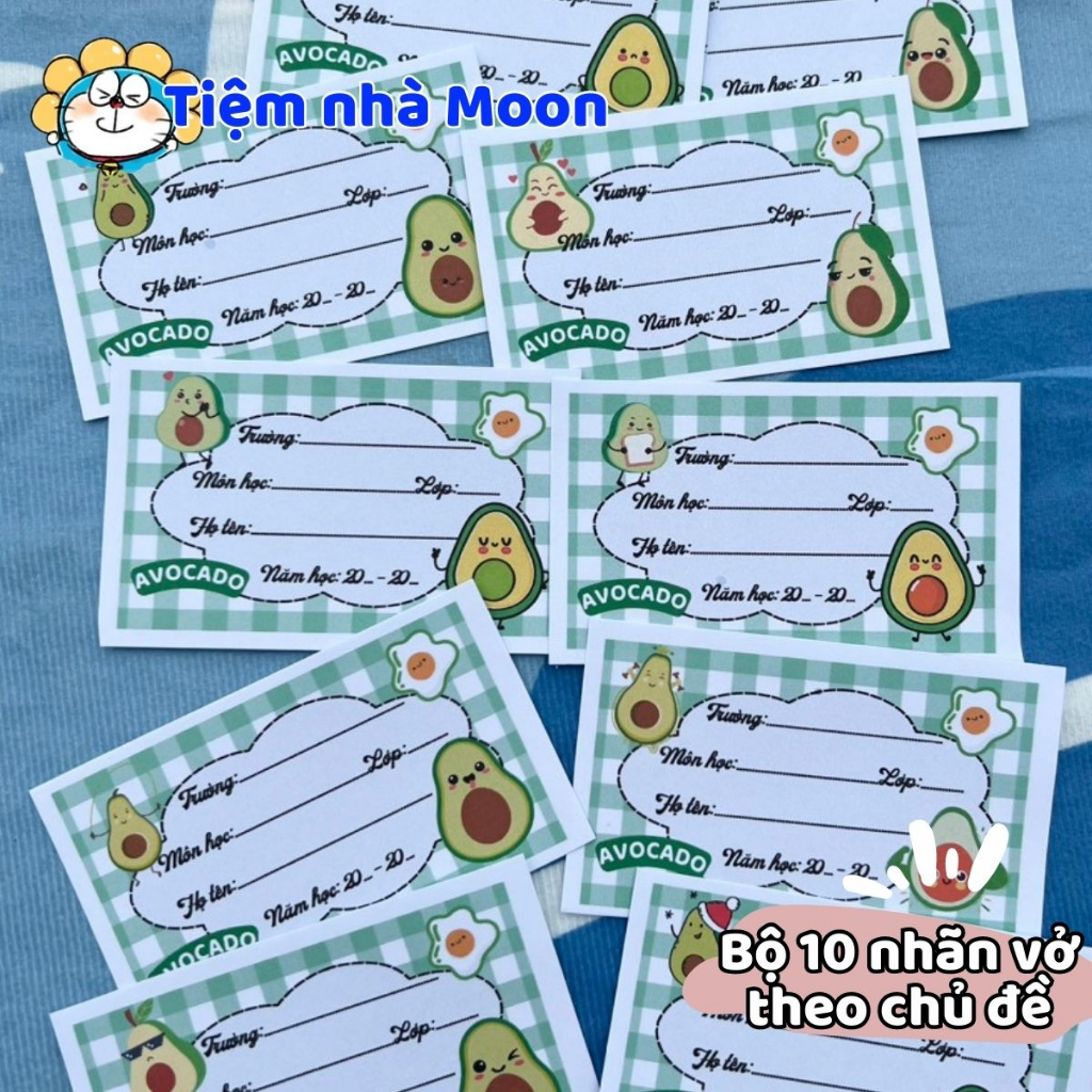 Bộ 10 nhãn vở gấu dâu, Kuromi, Bơ, Doremon