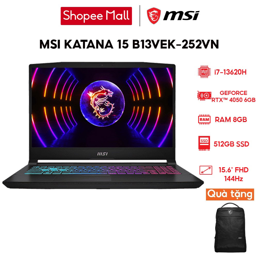 Laptop MSI Katana 15 B13VEK-252VN i7-13620H | 8GB | 512GB | RTX 4050 6GB|15.6' FHD 144Hz