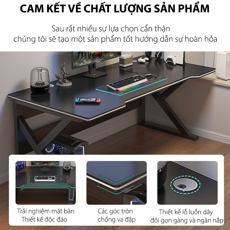 Bàn học gaming chữ K,Z làm việc chơi game ANA chân sắt to 40x40mm chắc chắn mặt bàn bo góc chống xước