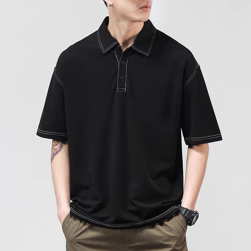 Áo Polo Basic From Rộng Tay Lỡ Unisex, Áo Polo Nam Phối Sọc Trắng Chỉ Nổi Chất Dày Dặn Thoáng Mát