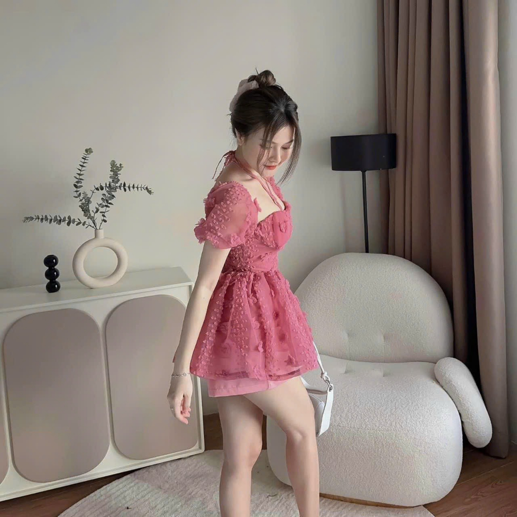 Sét Đùi Phối Áo Tay Phồng Bông Nổi Cột Dây Cổ  Sam Closet Phù Hợp Để Tới Công Sở, Đi Làm Hoặc Đi Chơi