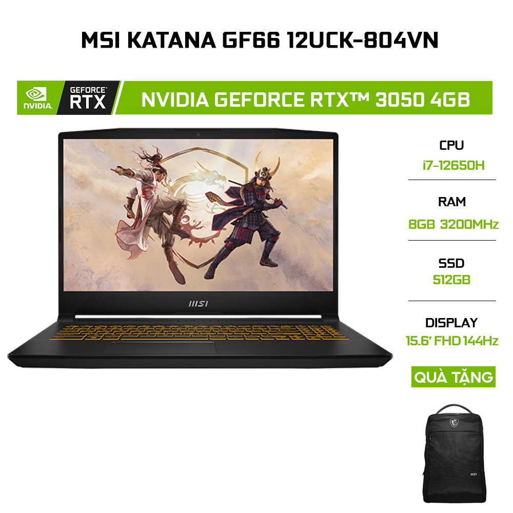 Laptop MS Katana GF66 12UCK-804VN i7-12650H 8G 512G GeForce RTX™ 3050 4G | BigBuy360 - bigbuy360.vn