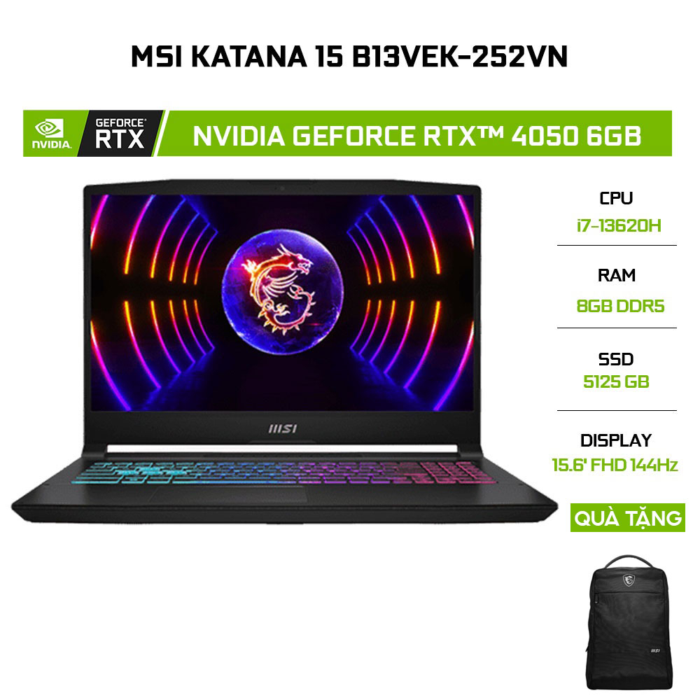Laptop MSI Katana 15 B13VEK-252VN i7-13620H | 8GB | 512GB | RTX™ 4050 6GB | 15.6"