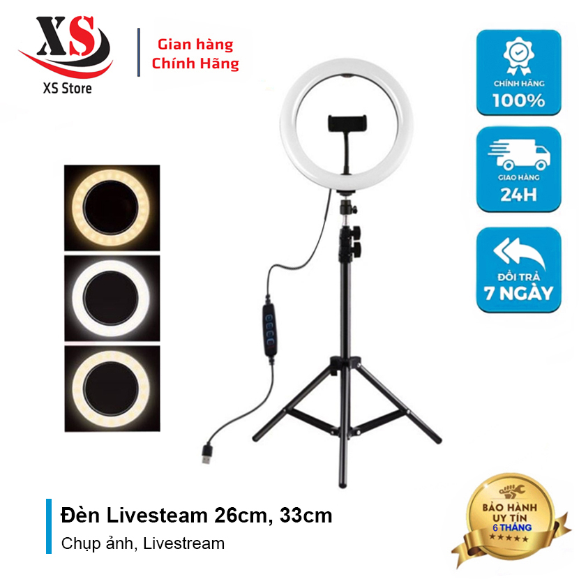 Đèn Livestream Size 26cm, 33cm Kèm Chân 2M1, Đèn Led 3 Chế Độ Màu - XS Store