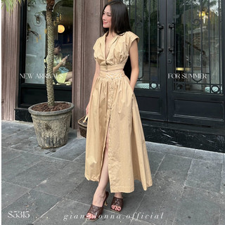 Set áo crop kaki kèm chân váy dài dáng - s5315