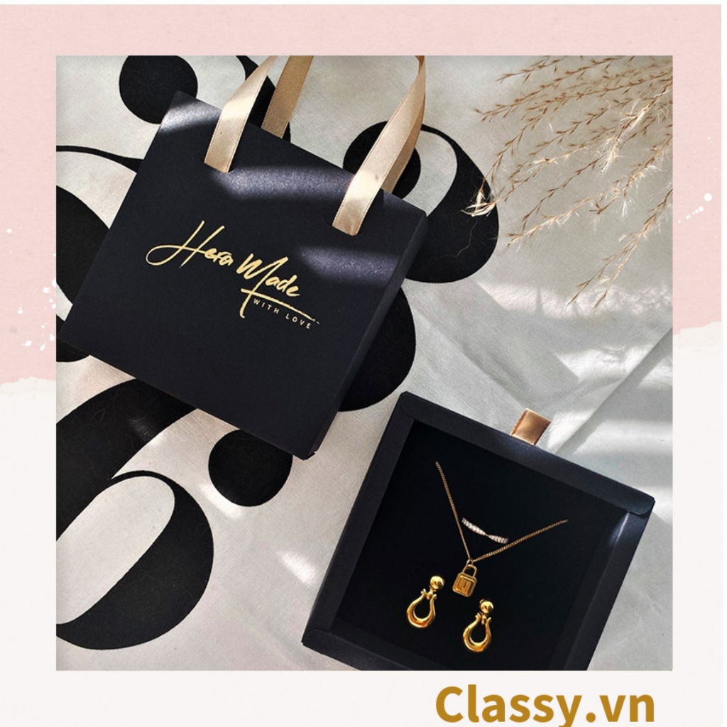 Hộp đựng đồ trang sức, bông tai, vòng cổ Classy cao cấp màu trắng đen Q963