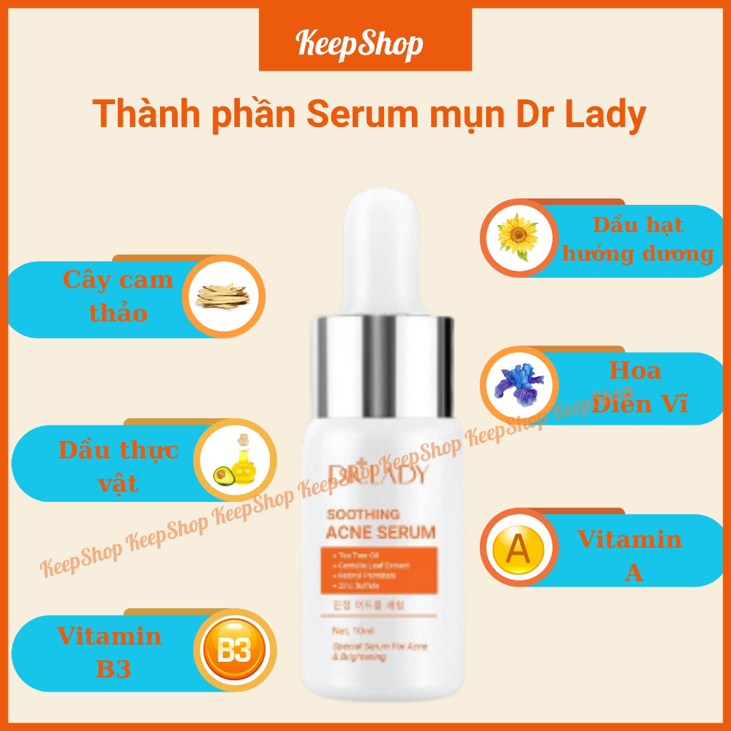 Serum mụn Keepshop Serum Soothing Acne Dr Lady giảm mụn, dưỡng trắng, kiểm soát bã nhờn 10ml