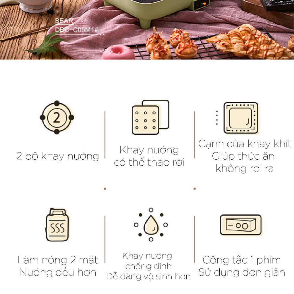 Máy Kẹp Nướng Bánh Mỳ Waffle Bear DBC C06M1, 600W, làm bánh Sandwich -Bánh Quế - Hotdog -Làm Bữa Sáng Cho Gia Đình 18 th