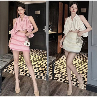 Sét áo bồng vạt nhúm mix chân váy ren xốp