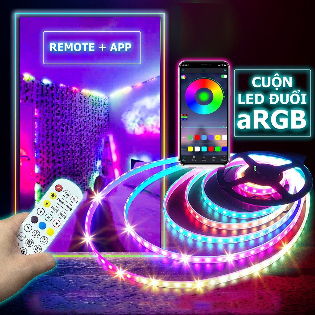 Đèn Led Đuổi aGRB 16 Triệu Màu, Cảm Biến Âm Thanh, Remote Điều Khiển - XS Store