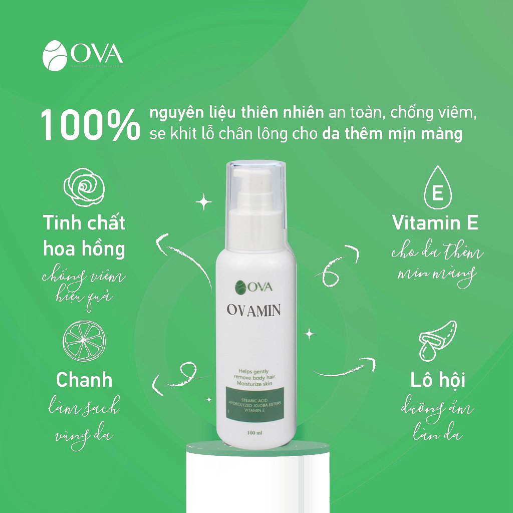 Kem tẩy lông Ovamin 100ml kèm serum, wax sạch lông nách, triệt lông chân tay, hết lông vùng kín bikini cho nam và nữ.