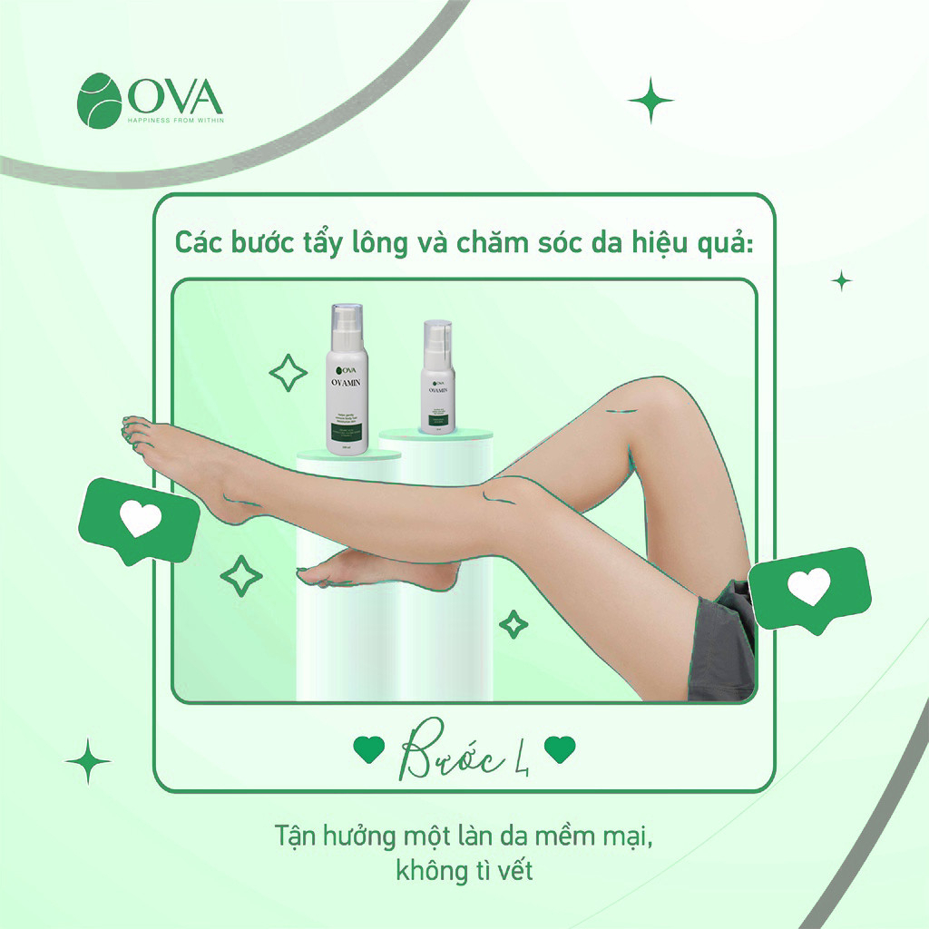 Kem tẩy lông Ovamin 100ml kèm serum, wax sạch lông nách, triệt lông chân tay, hết lông vùng kín bikini cho nam và nữ.