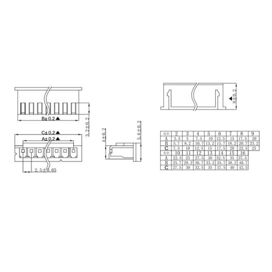 Header Cái XH2.54-4P 2.54mm trắng
