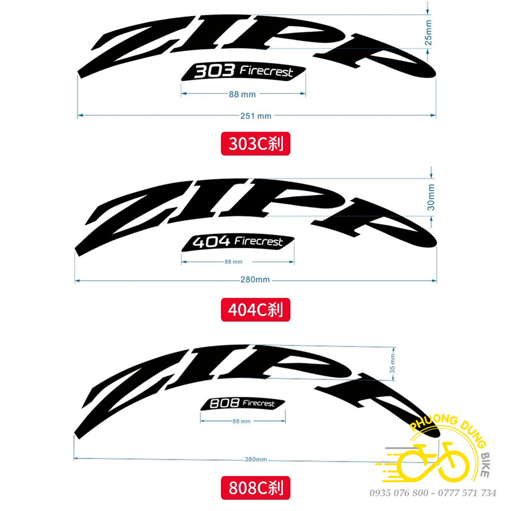 Decal Tem dán vành xe đạp ZIPP 303 404 808 cho xe 700C