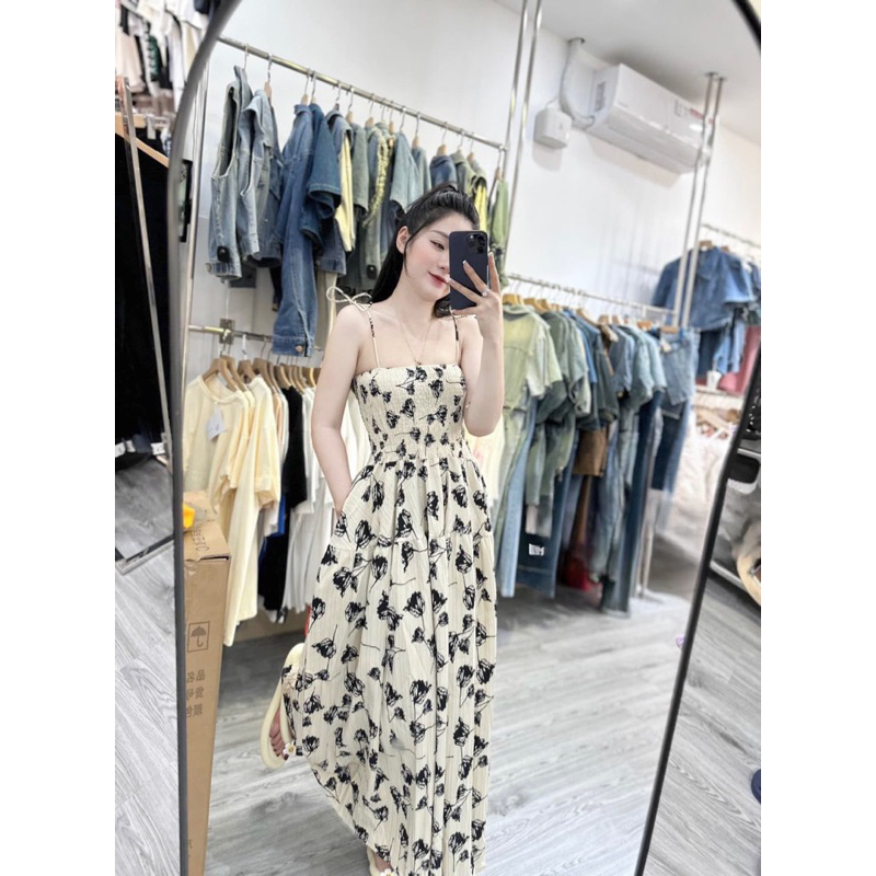 Váy maxi hoa 2 dây chun ngực