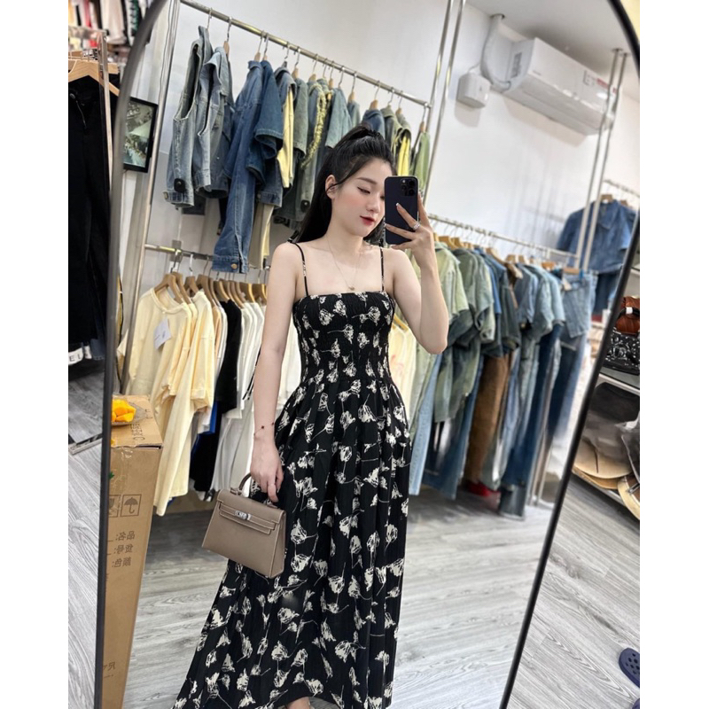 Váy maxi hoa 2 dây chun ngực