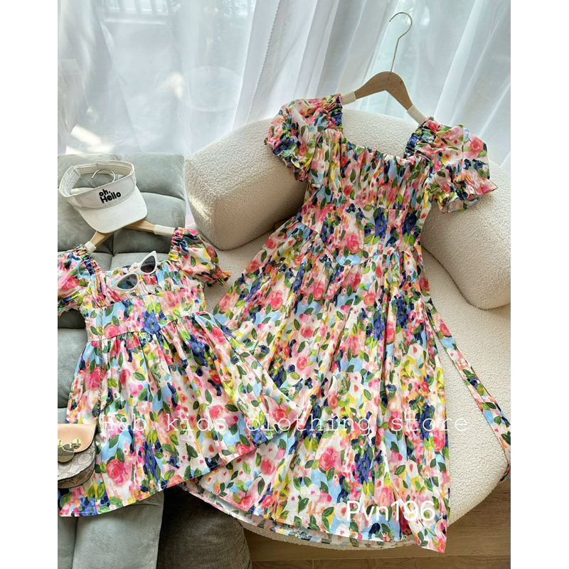 Váy thô hoa mềm mát cho mẹ và bé 8-30kg