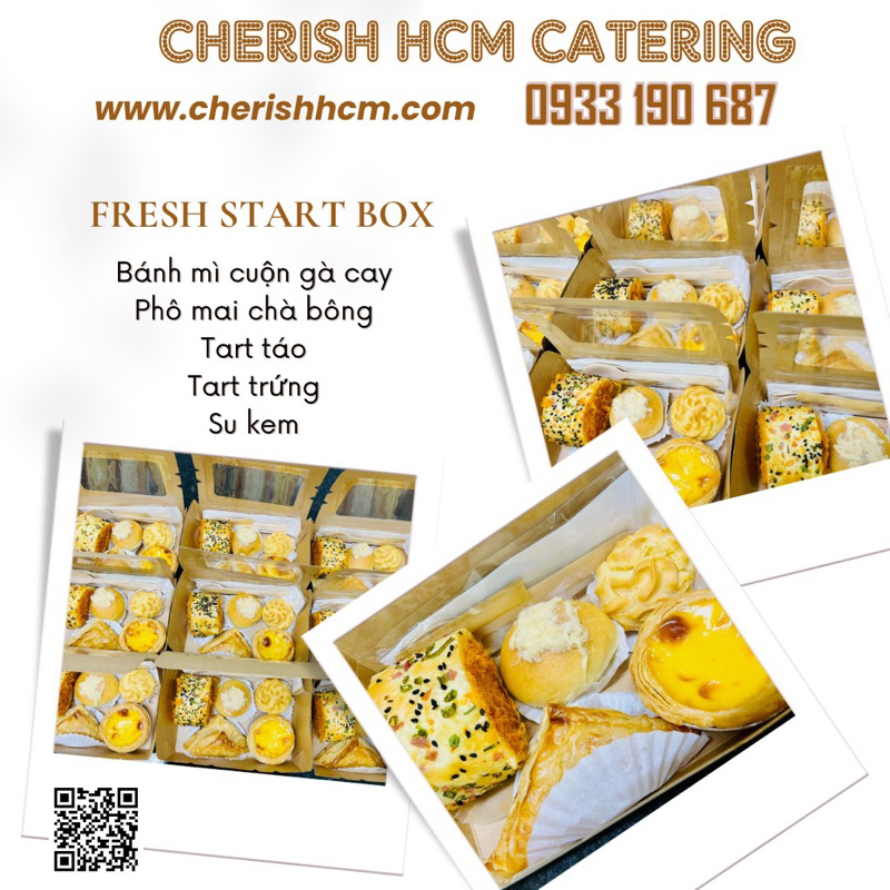 Cherish HCM Catering - Set 10 Teabreak box- Fresh Start Box 2 bánh mặn 3 bánh ngọt