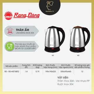 Bình Siêu Tốc Rạng đông, Ấm Đun Siêu Tốc, Bình Nấu Nước [1.8L- Inox]