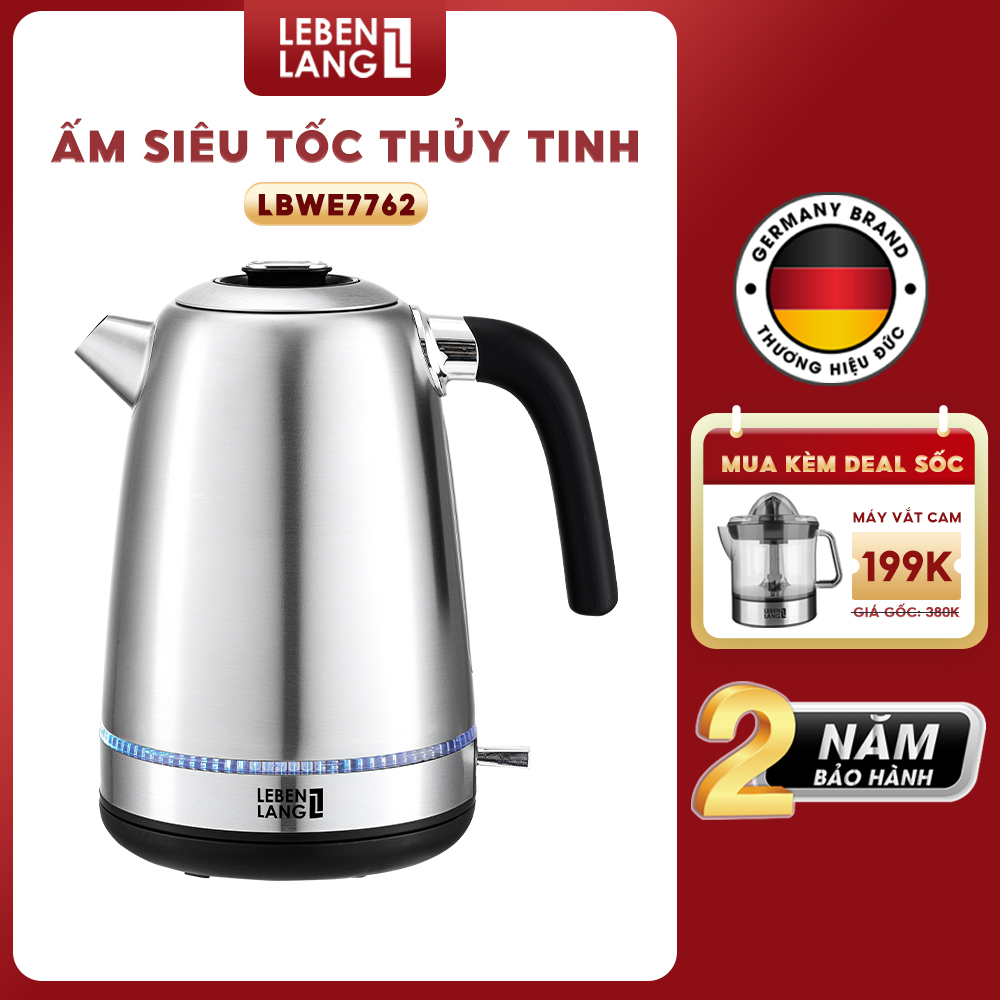 Ấm siêu tốc LEBENLANG LBWE7762 bằng inox 1.7 lít, công suất 2200W, bảo hành 2 năm - hàng chính hãng