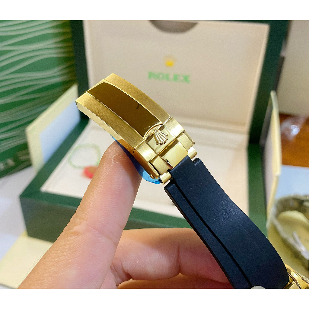 Đồng hồ Nam Rl 6kim day date mặt xanh lá vàng gold máy nhật dòng Automatic size 40mm dây cao su