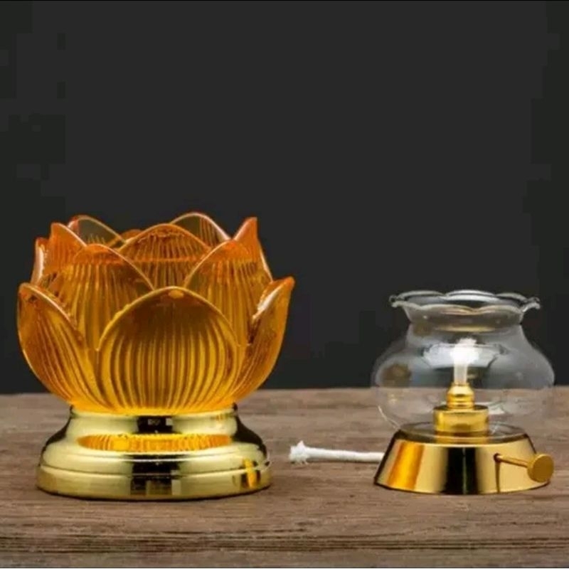 Đèn dầu lưu ly hoa sen 035 thủy tinh bày ban thờ phong thủy