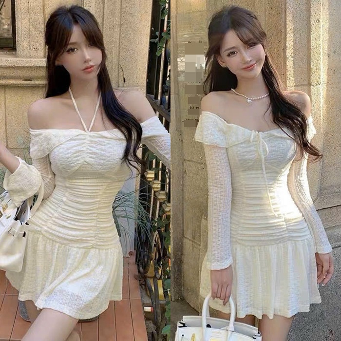 ĐẦM THUN DÂY YẾM TRỄ VAI ÔM BODY MIDI BO THUN VÁY XẾP LY XÒE HẠ EO MẶC 2 KIỂU TRƠN DÀI TAY ĐI TIỆC ĐI CHƠI DẠO PHỐ