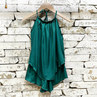 set phi lụa ngủ áo luồn cổ quần short ảnh thật