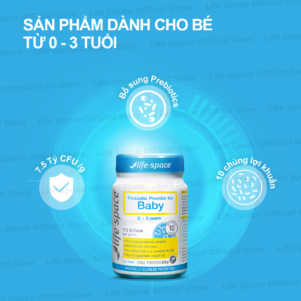 Men vi sinh Life Space Powder For Baby giúp ăn ngon, hỗ trợ tiêu hóa và tăng cường hệ miễn dịch cho bé 0-3 tuổi lọ 60g